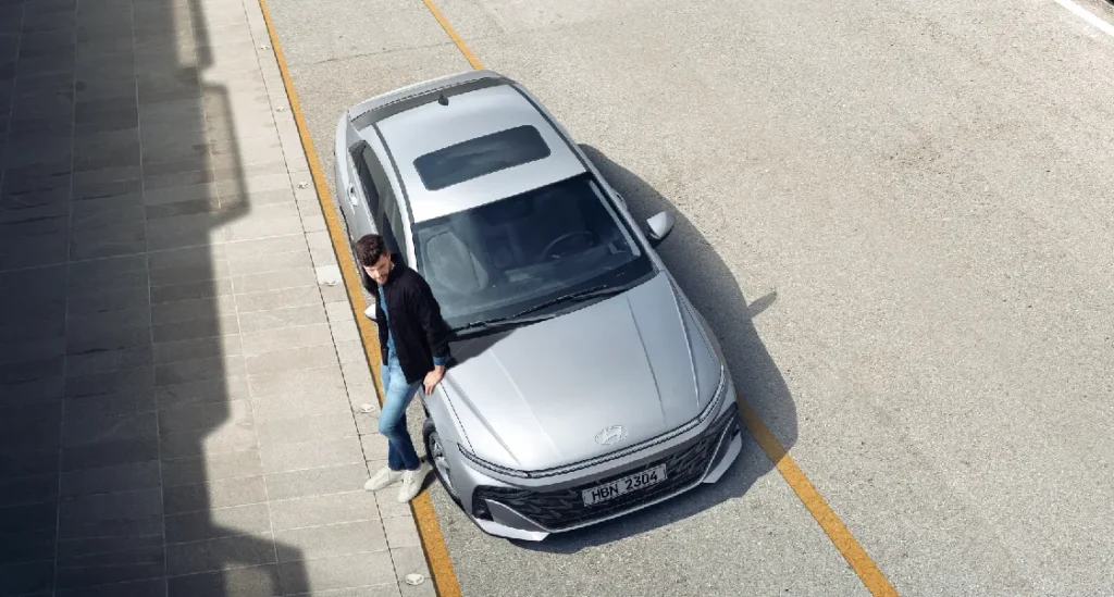 Hyundai Accent 2025 silver sedan – automatic car rental Errachidia