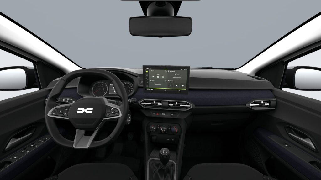 Dacia Sandero rental in Errachidia – Dacia Sandero 2025 dashboard with manual gearbox – car hire Errachidia